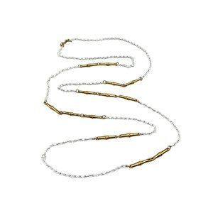Vintage Signed TRIFARI Gold Tone and White Enamel Super Long Chain Necklace